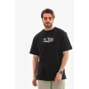 Unisex Bisiklet Yaka Baskılı Oversize T-shirt - Siyah
