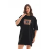 Unisex Bisiklet Yaka Baskılı Oversize T-shirt - Siyah