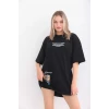 Unisex Bisiklet Yaka Baskılı Oversize T-shirt - Siyah