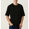Unisex Bisiklet Yaka Baskılı Oversize T-shirt - Siyah