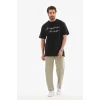 Unisex Bisiklet Yaka Baskılı Oversize T-shirt - Siyah
