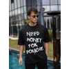 Unisex Bisiklet Yaka Baskılı Oversize T-shirt - Siyah