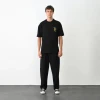 Unisex Bisiklet Yaka Baskılı Oversize T-shirt - Siyah