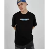 Unisex Bisiklet Yaka Baskılı Oversize T-shirt - Siyah