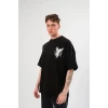 Unisex Bisiklet Yaka Baskılı Oversize T-shirt - Siyah