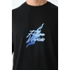 Unisex Bisiklet Yaka Baskılı Oversize T-shirt - Siyah