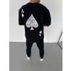 Unisex Bisiklet Yaka Baskılı Oversize T-shirt - Siyah