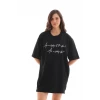 Unisex Bisiklet Yaka Baskılı Oversize T-shirt - Siyah