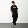 Unisex Bisiklet Yaka Baskılı Oversize T-shirt - Siyah