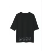 Unisex Bisiklet Yaka Baskılı Oversize T-shirt - Siyah