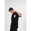Unisex Bisiklet Yaka Baskılı Oversize T-shirt - Siyah