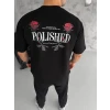 Unisex Bisiklet Yaka Baskılı Oversize T-shirt - Siyah