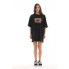 Unisex Bisiklet Yaka Baskılı Oversize T-shirt - Siyah