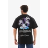 Unisex Bisiklet Yaka Baskılı Oversize T-shirt - Siyah