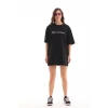 Unisex Bisiklet Yaka Baskılı Oversize T-shirt - Siyah