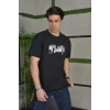 Unisex Bisiklet Yaka Baskılı Oversize T-shirt - Siyah