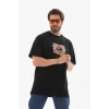 Unisex Bisiklet Yaka Baskılı Oversize T-shirt - Siyah