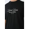 Unisex Bisiklet Yaka Baskılı Oversize T-shirt - Siyah