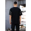 Unisex Bisiklet Yaka Baskılı Oversize T-shirt - Siyah