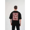 Unisex Bisiklet Yaka Baskılı Oversize T-shirt - Siyah