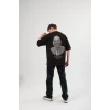 Unisex Bisiklet Yaka Baskılı Oversize T-shirt - Siyah