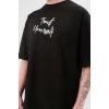 Unisex Bisiklet Yaka Baskılı Oversize T-shirt - Siyah