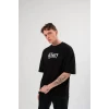 Unisex Bisiklet Yaka Baskılı Oversize T-shirt - Siyah