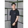 Unisex Bisiklet Yaka Baskılı Oversize T-shirt - Siyah