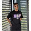 Unisex Bisiklet Yaka Baskılı Oversize T-shirt - Siyah