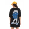 Unisex Bisiklet Yaka Baskılı Oversize T-shirt - Siyah
