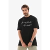 Unisex Bisiklet Yaka Baskılı Oversize T-shirt - Siyah