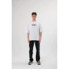 Unisex Bisiklet Yaka Baskılı Oversize T-shirt - Siyah