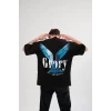 Unisex Bisiklet Yaka Baskılı Oversize T-shirt - Siyah