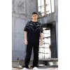 Unisex Bisiklet Yaka Baskılı Oversize T-shirt - Siyah