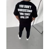 Unisex Bisiklet Yaka Baskılı Oversize T-shirt - Siyah