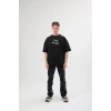 Unisex Bisiklet Yaka Baskılı Oversize T-shirt - Siyah