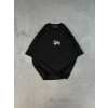 Unisex Bisiklet Yaka Baskılı Oversize T-shirt - Siyah