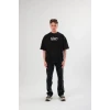 Unisex Bisiklet Yaka Baskılı Oversize T-shirt - Siyah