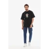 Unisex Bisiklet Yaka Baskılı Oversize T-shirt - Siyah
