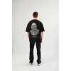 Unisex Bisiklet Yaka Baskılı Oversize T-shirt - Siyah
