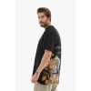 Unisex Bisiklet Yaka Baskılı Oversize T-shirt - Siyah