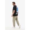 Unisex Bisiklet Yaka Baskılı Oversize T-shirt - Siyah