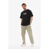 Unisex Bisiklet Yaka Baskılı Oversize T-shirt - Siyah