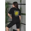 Unisex Bisiklet Yaka Baskılı Oversize T-shirt - Siyah