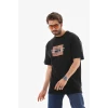 Unisex Bisiklet Yaka Baskılı Oversize T-shirt - Siyah
