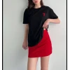Unisex Bisiklet Yaka Baskılı Oversize T-Shirt - Siyah