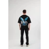 Unisex Bisiklet Yaka Baskılı Oversize T-shirt - Siyah