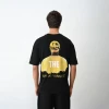 Unisex Bisiklet Yaka Baskılı Oversize T-shirt - Siyah
