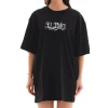 Unisex Bisiklet Yaka Baskılı Oversize T-shirt - Siyah
