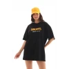 Unisex Bisiklet Yaka Baskılı Oversize T-shirt - Siyah